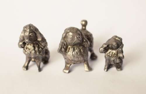 3 Vintage Cast Iron Dog Figurines Silver Tone Metal Poodle Dog Statues Decor Gift For Dog Lover