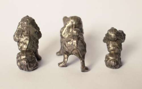 3 Vintage Cast Iron Dog Figurines Silver Tone Metal Poodle Dog Statues Decor Gift For Dog Lover