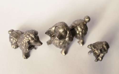 3 Vintage Cast Iron Dog Figurines Silver Tone Metal Poodle Dog Statues Decor Gift For Dog Lover