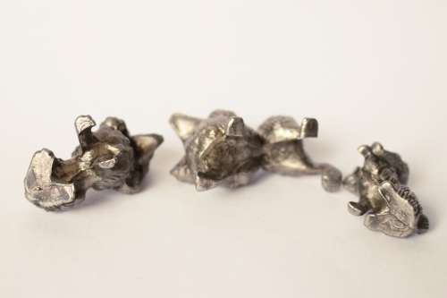 3 Vintage Cast Iron Dog Figurines Silver Tone Metal Poodle Dog Statues Decor Gift For Dog Lover