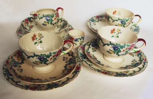 Royal Cauldon Creamer Teacup Side/Tea Plate Saucer Egg Cup/Jam Jar Victoria Pattern England c1920-38