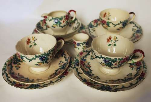 Royal Cauldon Creamer Teacup Side/Tea Plate Saucer Egg Cup/Jam Jar Victoria Pattern England c1920-38