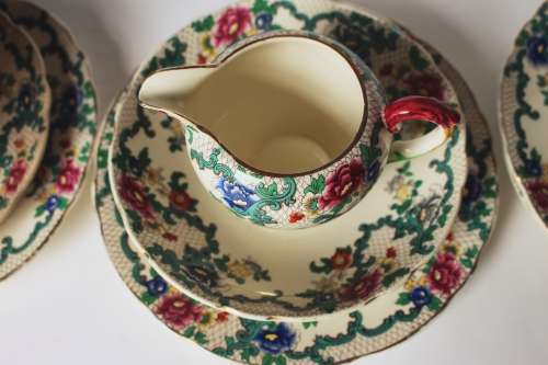 Royal Cauldon Creamer Teacup Side/Tea Plate Saucer Egg Cup/Jam Jar Victoria Pattern England c1920-38
