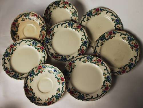 Royal Cauldon Creamer Teacup Side/Tea Plate Saucer Egg Cup/Jam Jar Victoria Pattern England c1920-38