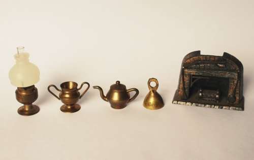 Vintage solid brass dollhouse miniature household items Durham Industries fireplace, excellent