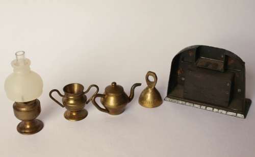 Vintage solid brass dollhouse miniature household items Durham Industries fireplace, excellent