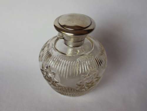 Antique Large Solid Sterling Silver Crystal Perfume Scent Bottle British Silver London c1920 EUC