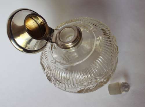 Antique Large Solid Sterling Silver Crystal Perfume Scent Bottle British Silver London c1920 EUC