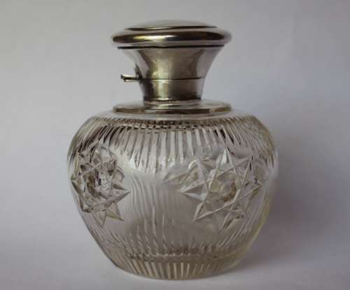 Antique Large Solid Sterling Silver Crystal Perfume Scent Bottle British Silver London c1920 EUC