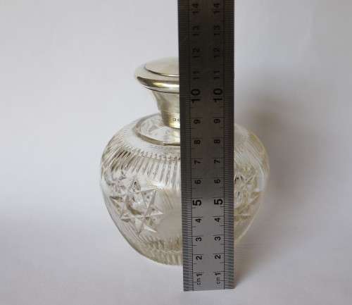 Antique Large Solid Sterling Silver Crystal Perfume Scent Bottle British Silver London c1920 EUC