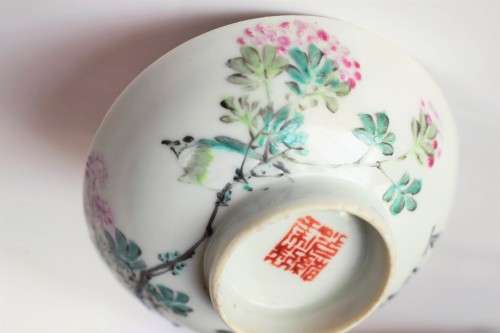 Fine Vintage Chinese Famile Rose Enamel Decorated Porcelain Dish Bird Flowers Calligraphy Bowl Rare