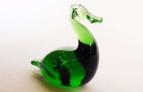 Seguso VdA Bullicante Murano glass swan bird figurine deep emerald art glass c 1950s Italy excellent