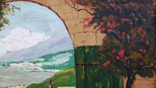 Vintage T Kaplan original oil painting coastal Africa landscape framed South African art 1956