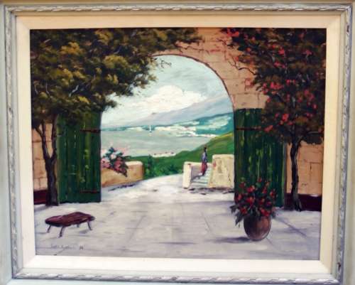 Vintage T Kaplan original oil painting coastal Africa landscape framed South African art 1956
