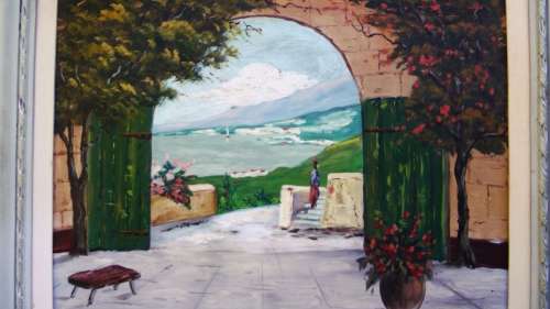 Vintage T Kaplan original oil painting coastal Africa landscape framed South African art 1956