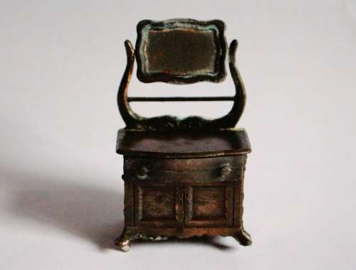 Vintage Durham Industries metal dollhouse furniture diecast cabinet dresser mirror miniature 32 1976
