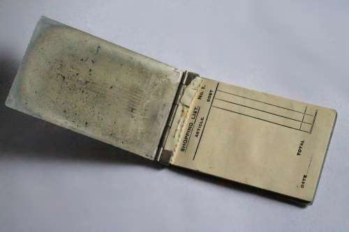 Vintage Art Deco chrome shopping list case notebook holder UK Reg 799985 England