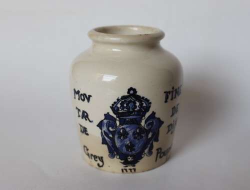 Digoin Sarreguemines Antique French Mustard Pot Jar Grey Poupon Ceramic Mustard of Dijon France EUC