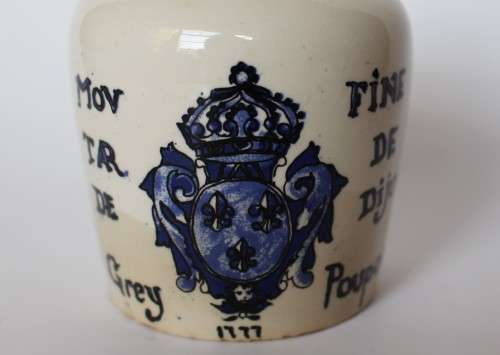 Digoin Sarreguemines Antique French Mustard Pot Jar Grey Poupon Ceramic Mustard of Dijon France EUC