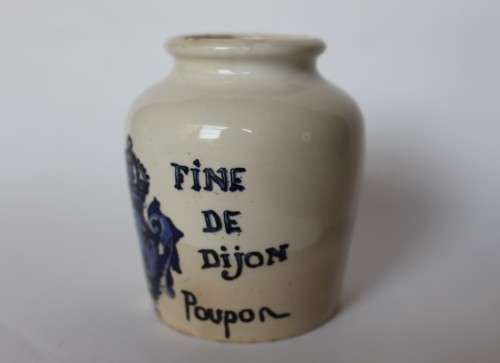 Digoin Sarreguemines Antique French Mustard Pot Jar Grey Poupon Ceramic Mustard of Dijon France EUC