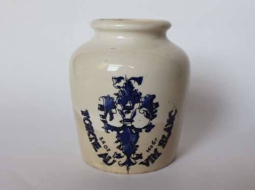 Digoin Sarreguemines Antique French Mustard Pot Jar Grey Poupon Ceramic Mustard of Dijon France EUC