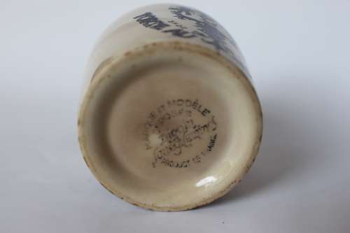 Digoin Sarreguemines Antique French Mustard Pot Jar Grey Poupon Ceramic Mustard of Dijon France EUC