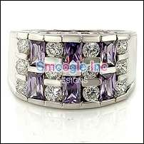 (Size 07) - FREE INTL SHIPPING - ** Rhodium Plated Amethyst & Clear CZ Ring **