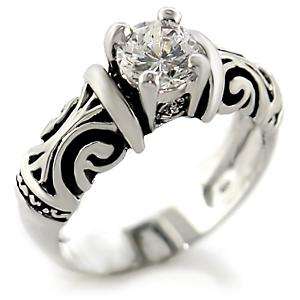 (Size 5) Non Tarnishing Rhodium Plated Fashion Ring with Cubic Zirconia Stone/s