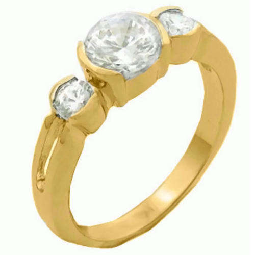 (Size 7) 14K Gold Plated Fashion Ring with Russian Formula Cubic Zirconia Stone/s