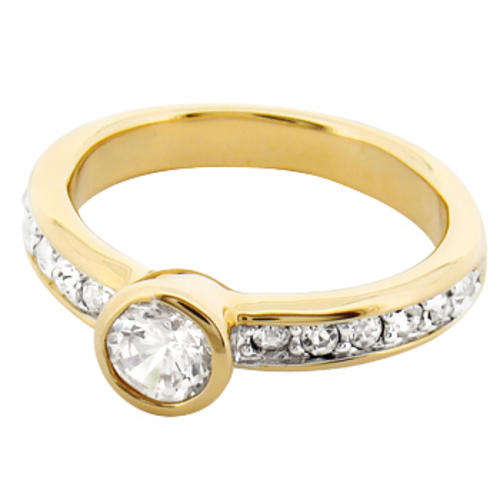 (Size 9) 14K Gold Plated Fashion Ring with Russian Formula Cubic Zirconia Stone/s