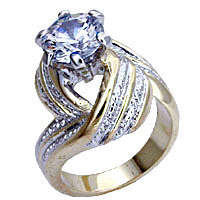 (Size 11) 14K Gold Plated Fashion Ring with Russian Formula Cubic Zirconia Stone/s