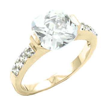 (Size 6) 14K Gold Plated Fashion Ring with Russian Formula Cubic Zirconia Stone/s