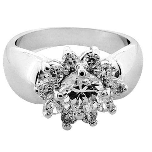 (Size 10) Non Tarnishing Rhodium Plated Fashion Ring with Cubic Zirconia Stone/s