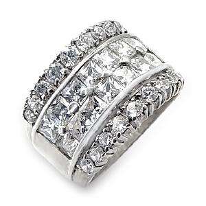 (Size 5) Non Tarnishing Rhodium Plated Fashion Ring with Cubic Zirconia Stone/s