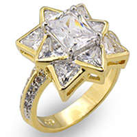 (Size 7) 14K Gold Plated Fashion Ring with Russian Formula Cubic Zirconia Stone/s