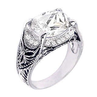 (Size 8) Non Tarnishing Rhodium Plated Fashion Ring with Cubic Zirconia Stone/s