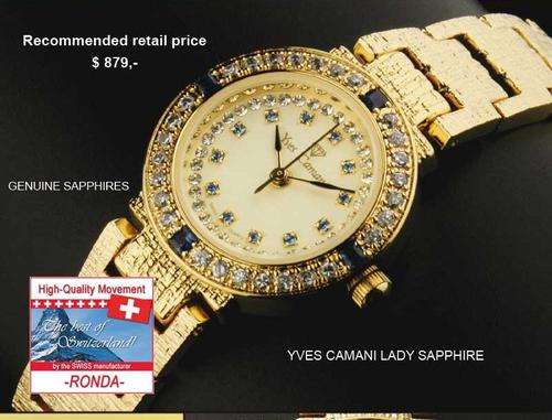 ORIGINAL YVES CAMANI ladies watch GOLD genuin Sapphires and Swarovski Crystal