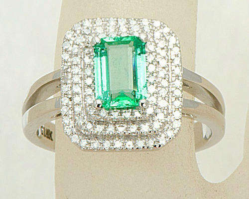 **R69000**1.66TCW Natural Emerald and Diamonds Solid 14K White Gold Engagement Diamond RING