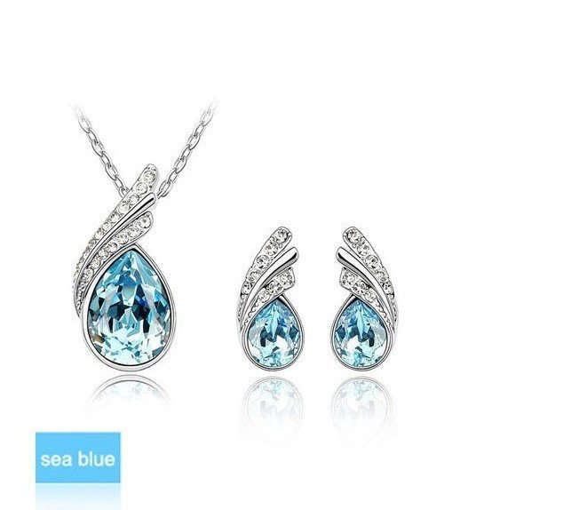 White Gold Plated Necklace/Earrings, Made With Austria Elements,Crystal Set
