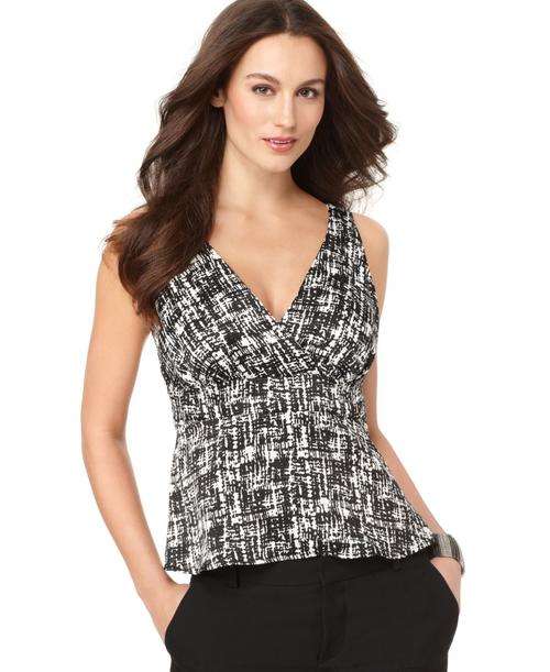Nine West NEW Black-White Printed Side Zipper Sleeveless Cami Shirt Top M