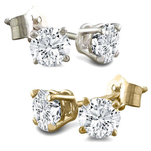 1/2 Carat Round Diamond Stud Earrings Available in Either 14K White and Yellow Gold
