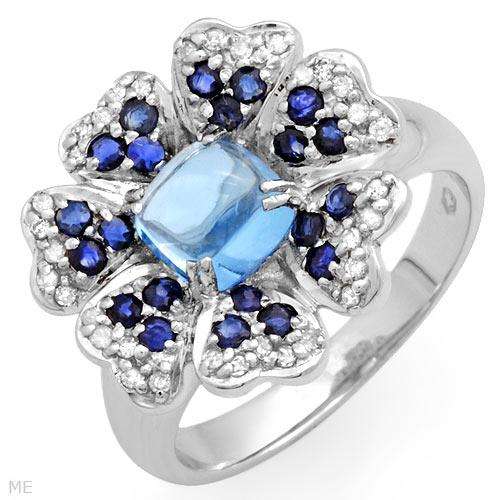 **R15 000.00**Impressive Ring with 2.15 CTW Precious Stones - Diamonds, Sapphire and Topaz in Gold