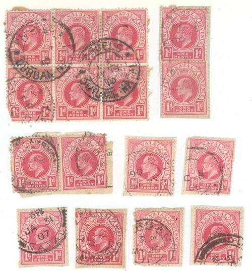 NATAL  1d 16 stamps used in Blocks, pairs & singles