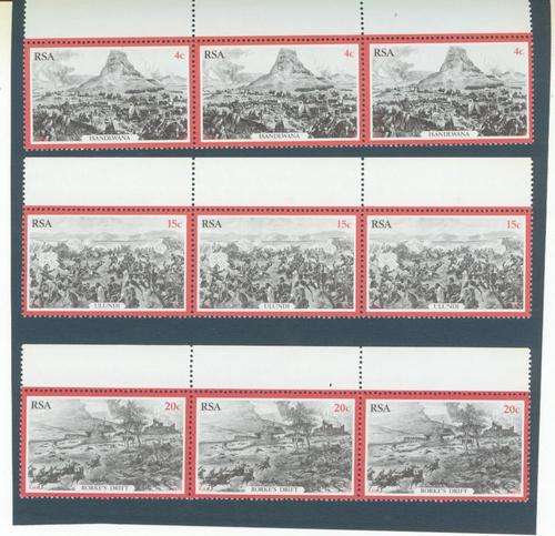 South Africa 3 Horizontal Blocks of 3 each Commemorating 1879 Zulu War Mint