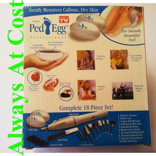18 Piece Ped Egg For Beautiful Smooth Feet With Free 12 Piece Toe Nail Grooming Kit.