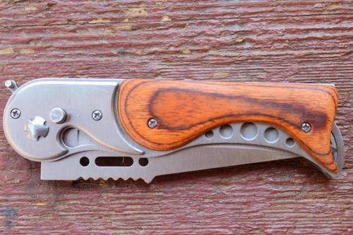 201A Assisted Opening Knife Pocket 440 Blade Wood Handle With LED Light - 5 Available!!