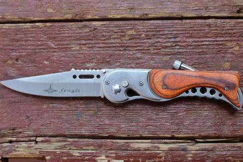 201A Assisted Opening Knife Pocket 440 Blade Wood Handle With LED Light - 5 Available!!