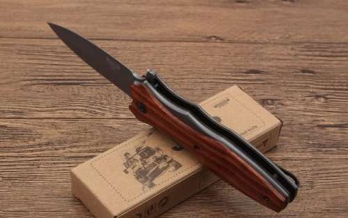 2018 Jeep DA133 Titanium Tactical Folding Knife 440C Wood Handle - 4 AVAILABLE!!