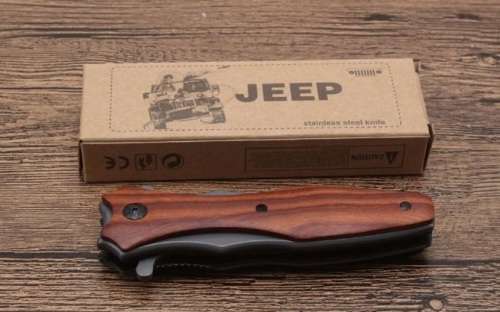 2018 Jeep DA133 Titanium Tactical Folding Knife 440C Wood Handle - 4 AVAILABLE!!