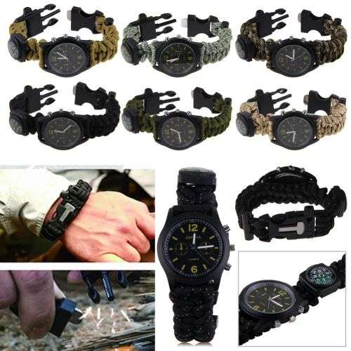 EMERGENCY SURVIVAL WATCH WITH PARACORD, COMPASS, WHISTLE, FIRE STARTER - 2 AVAILABLE!